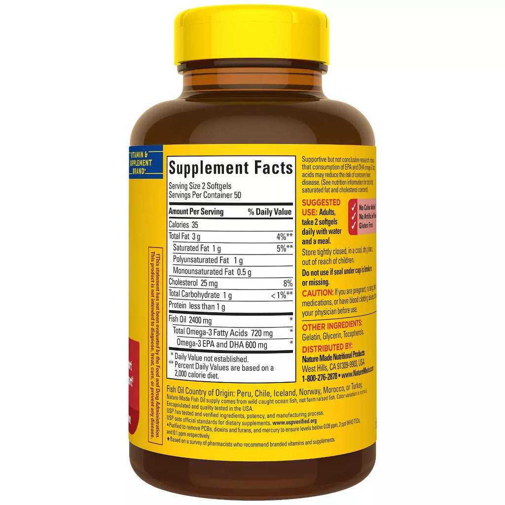 Nature Made Fish Oil Supplements 1200 Mg Omega 3 Supplements for Healthy Heart Support Softgels