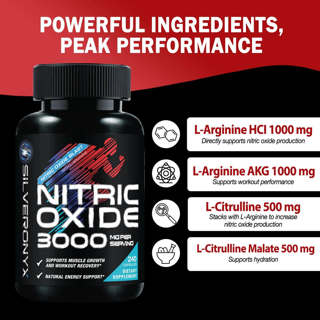 Extra Strength Nitric Oxide Booster 3000Mg - 3X Strength L-Arginine AKG & Citrulline Malate - Premium Nitric Booster Natural Energy, Muscle & Heart Support, Bottled in USA Men & Women - 240 Capsules