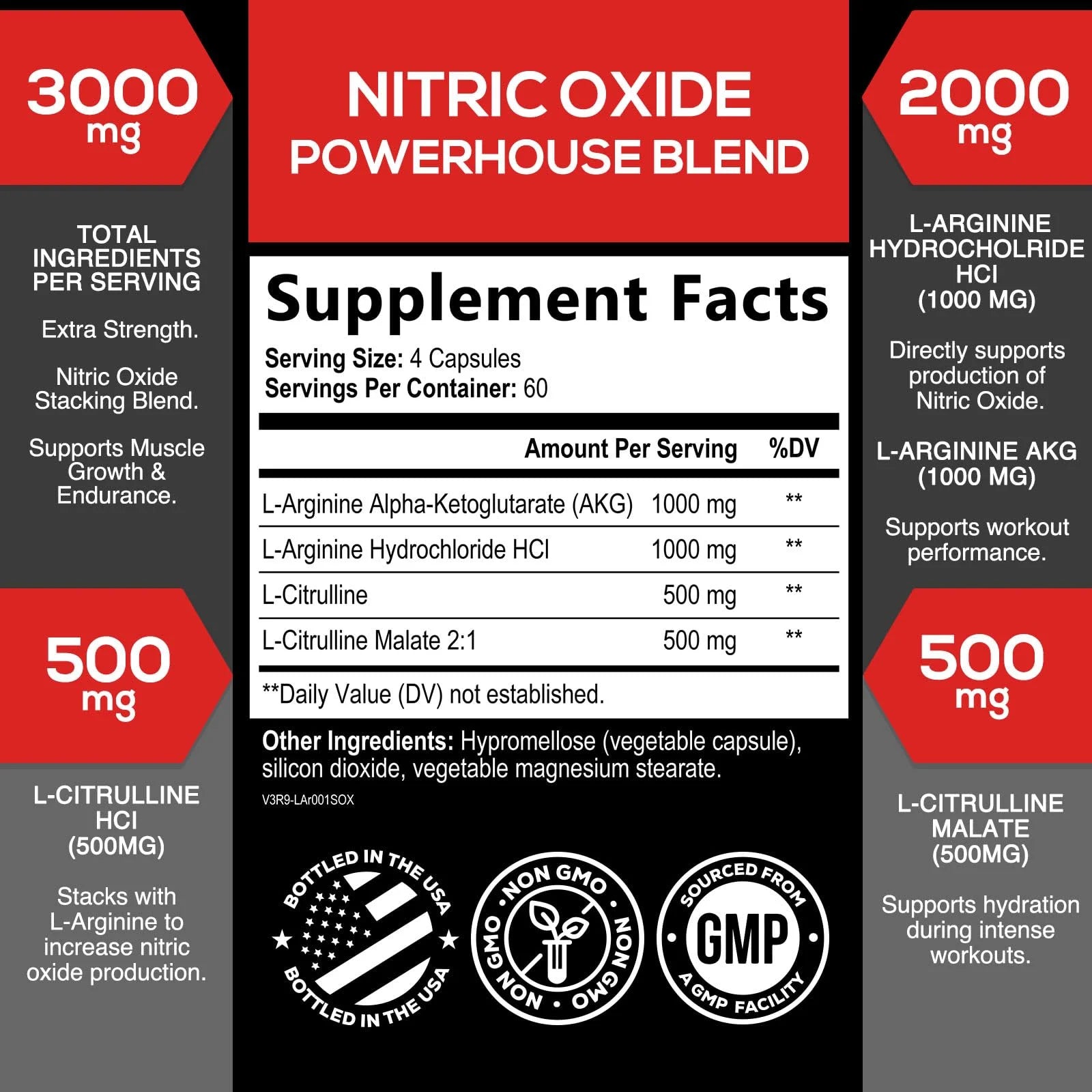 Extra Strength Nitric Oxide Booster 3000Mg - 3X Strength L-Arginine AKG & Citrulline Malate - Premium Nitric Booster Natural Energy, Muscle & Heart Support, Bottled in USA Men & Women - 240 Capsules