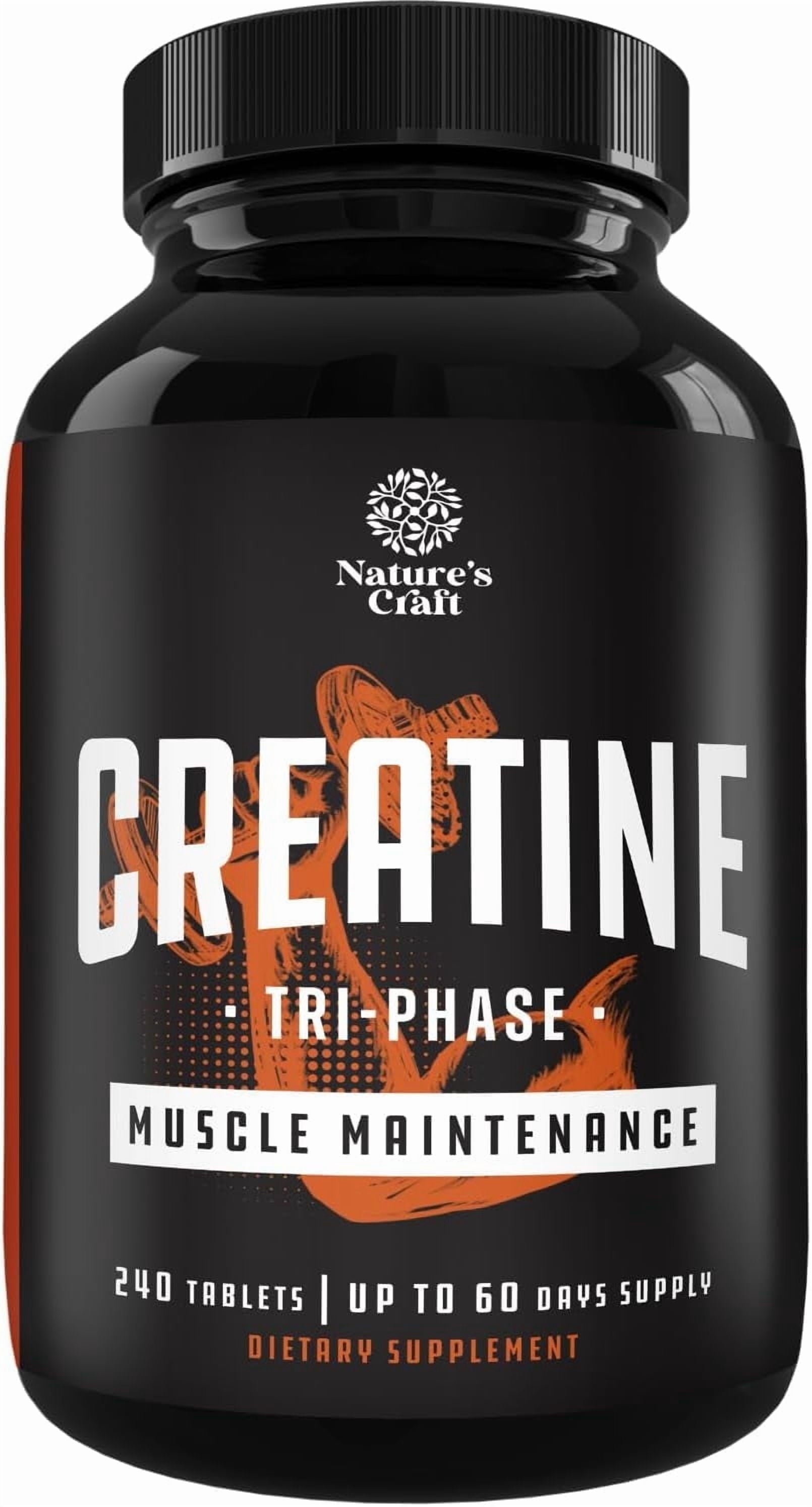High Strength Tri Phase Creatine Tablets for Women & Men - Formula Blend of Creatine Monohydrate, 300Mg HCL & Pyruvate Supplement - Muscle Mass Gain & Recovery Supplement - 240 Tablets