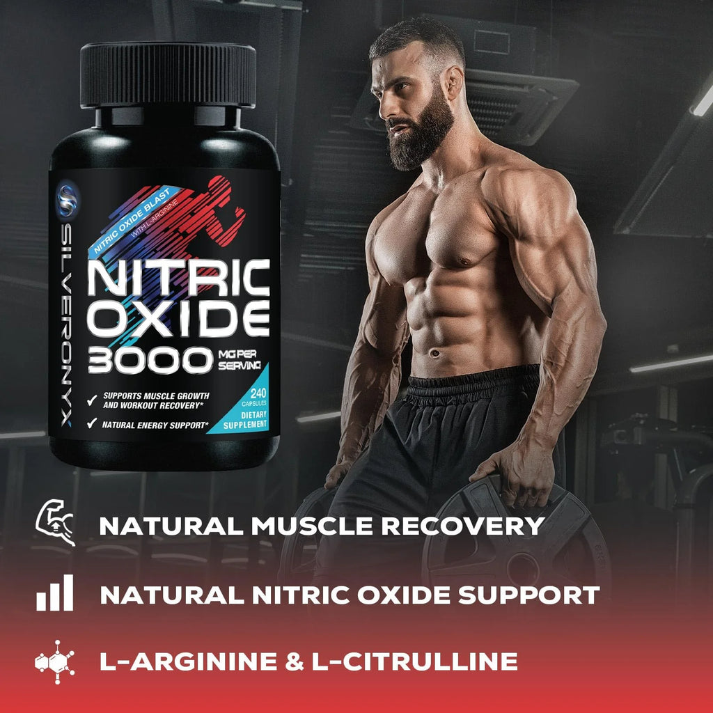 Extra Strength Nitric Oxide Booster 3000Mg - 3X Strength L-Arginine AKG & Citrulline Malate - Premium Nitric Booster Natural Energy, Muscle & Heart Support, Bottled in USA Men & Women - 240 Capsules