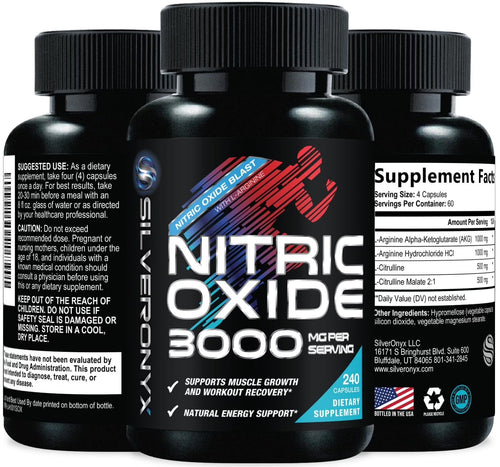 Extra Strength Nitric Oxide Booster 3000Mg - 3X Strength L-Arginine AKG & Citrulline Malate - Premium Nitric Booster Natural Energy, Muscle & Heart Support, Bottled in USA Men & Women - 240 Capsules