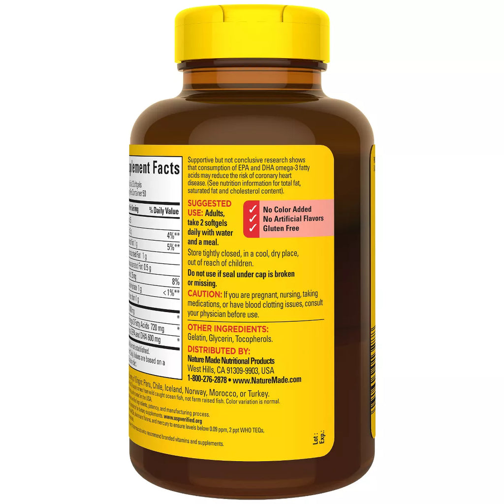 Nature Made Fish Oil Supplements 1200 Mg Omega 3 Supplements for Healthy Heart Support Softgels