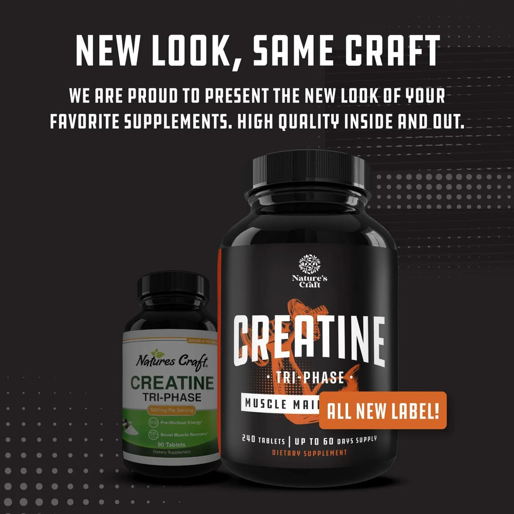 High Strength Tri Phase Creatine Tablets for Women & Men - Formula Blend of Creatine Monohydrate, 300Mg HCL & Pyruvate Supplement - Muscle Mass Gain & Recovery Supplement - 240 Tablets